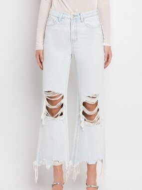 Light Wash Distressed High-Rise Wide Leg Jeans — flying monkey